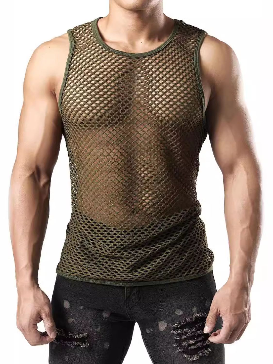 Men's Openwork Round Neck Tank