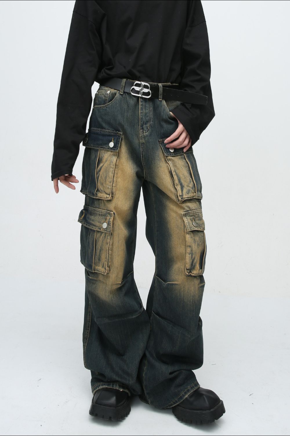 High Waist Jeans with Cargo Pockets