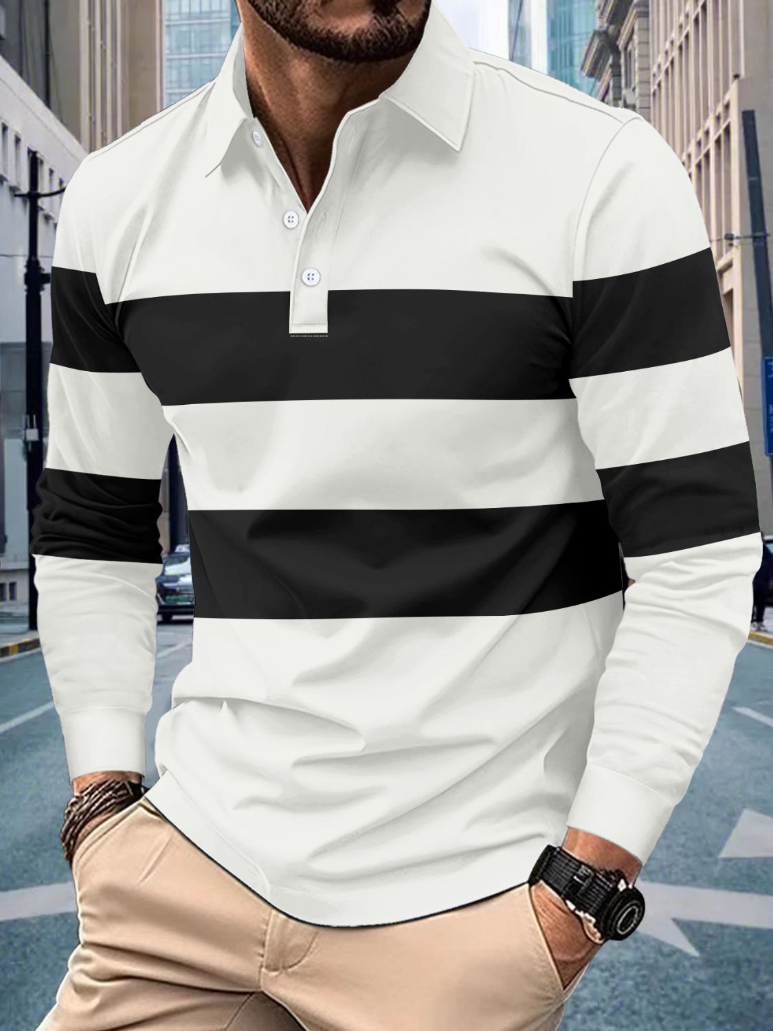 Men's Full Size Collared Contrast Striped Polo Plus Size