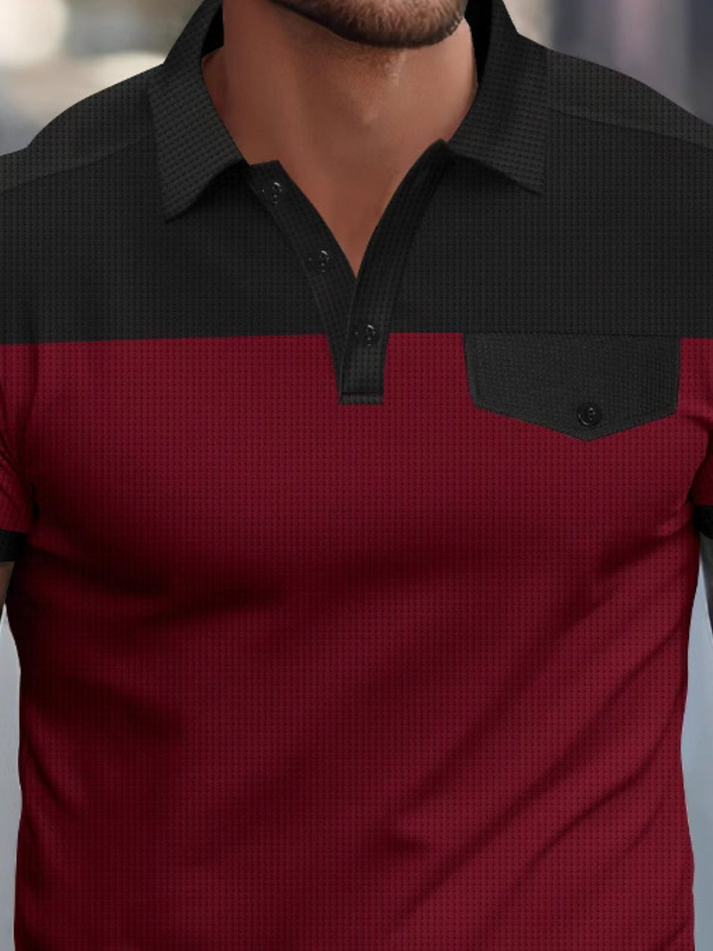 Men's Full Size Waffle-Knit Collared Contrast Polo Plus Size