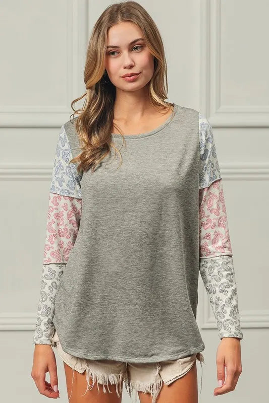 BiBi French Terry with Paisley Triblend Color Block