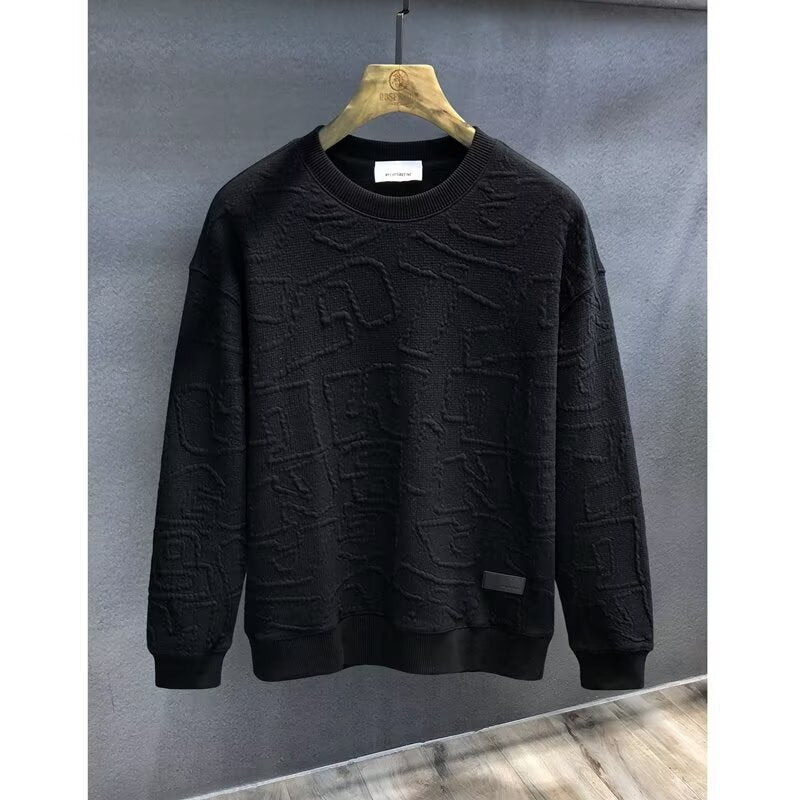 Men's  Plus Size Textured Round Neck Long Sleeve Sweatshirt