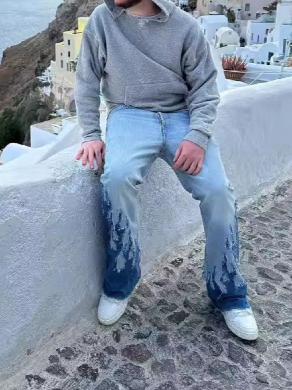 Men's Flame Pattern Patch Cargo Jeans '