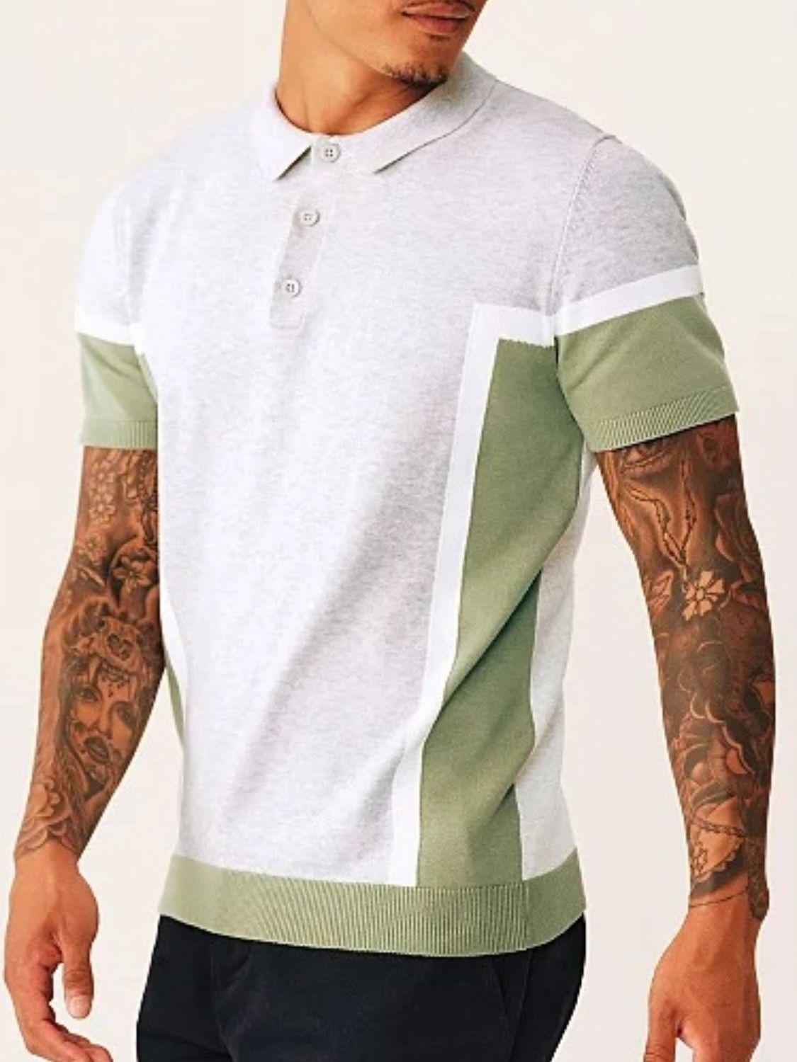 Men's Plus Size Button Detail Short Sleeve Contrast Polo
