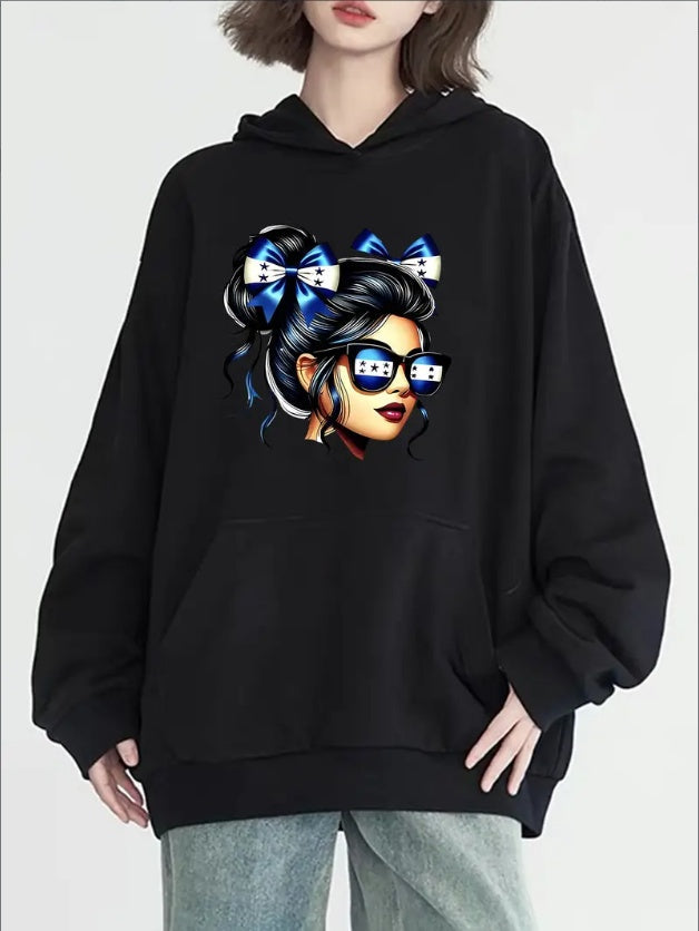 Women'S Fashion Hoodie With Graphic Print, Long Sleeve, Round Neck, Casual Pullover With Pocket,  All-Season Versatile Style