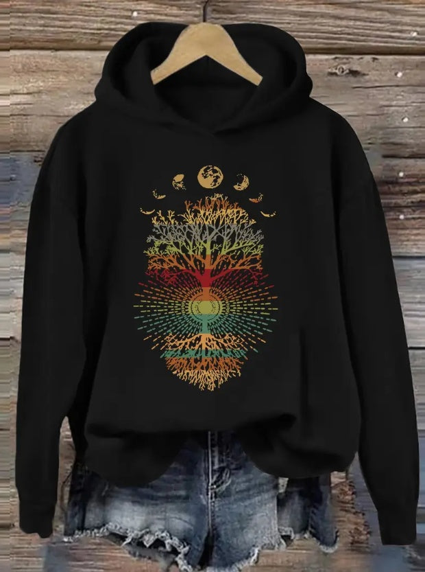 Tree Print Hoodie, Casual Hooded Sweatshirt For Winter & Fall, Women's Clothing