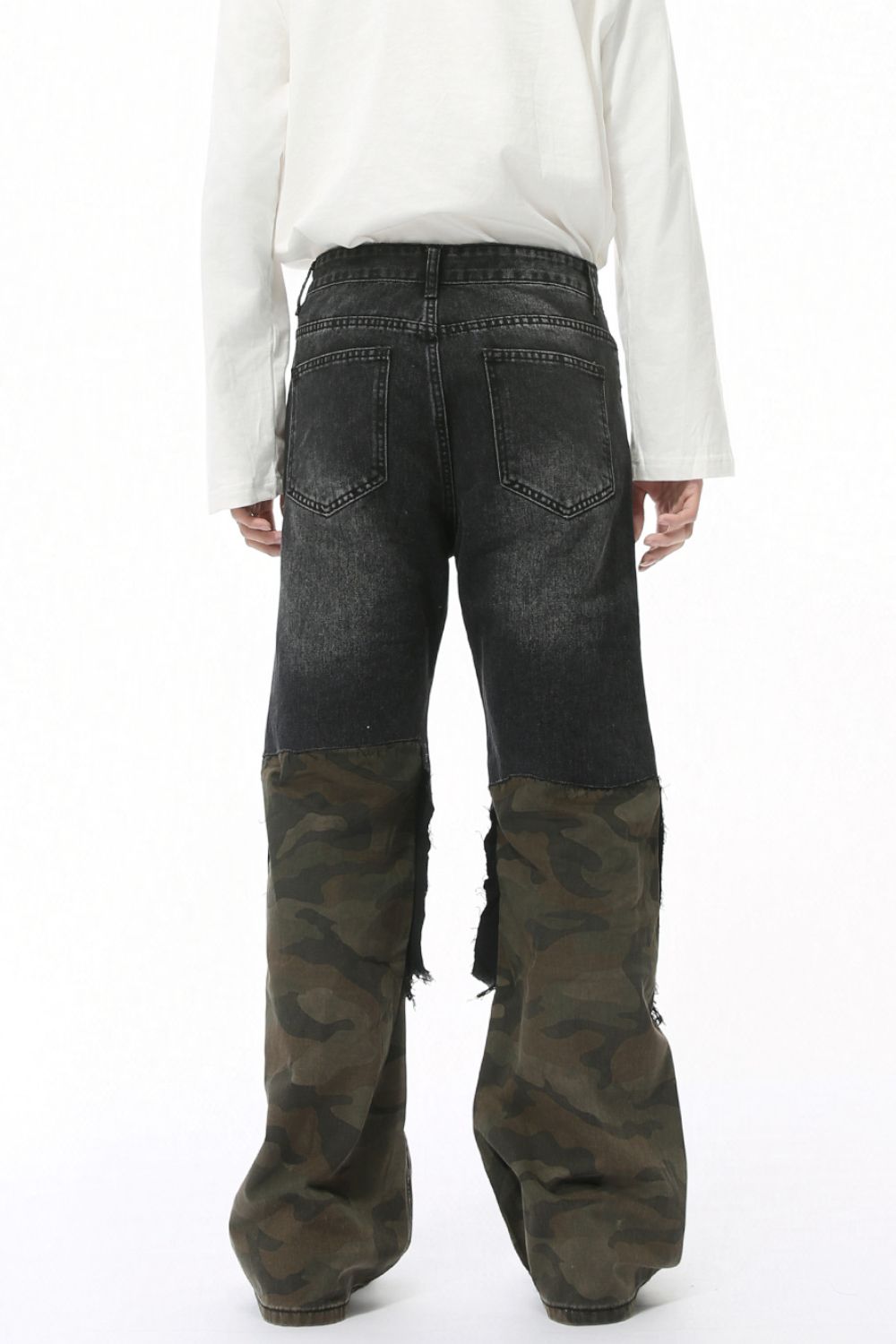 Distressed Camouflage Patchwork Jeans
