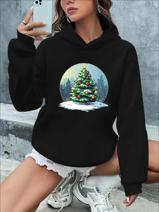 Women's Casual Hoodie With Unique Graphic Print - Drawstring,  Machine Washable - Perfect For Fall & Winter