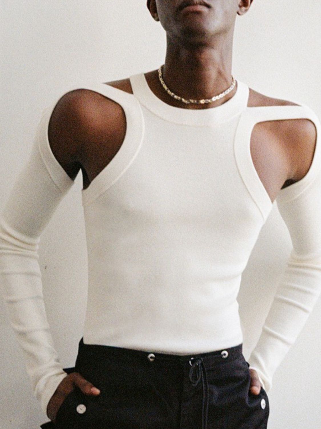 Men's Full Size Cutout Round Neck Long Sleeve Top Plus Size