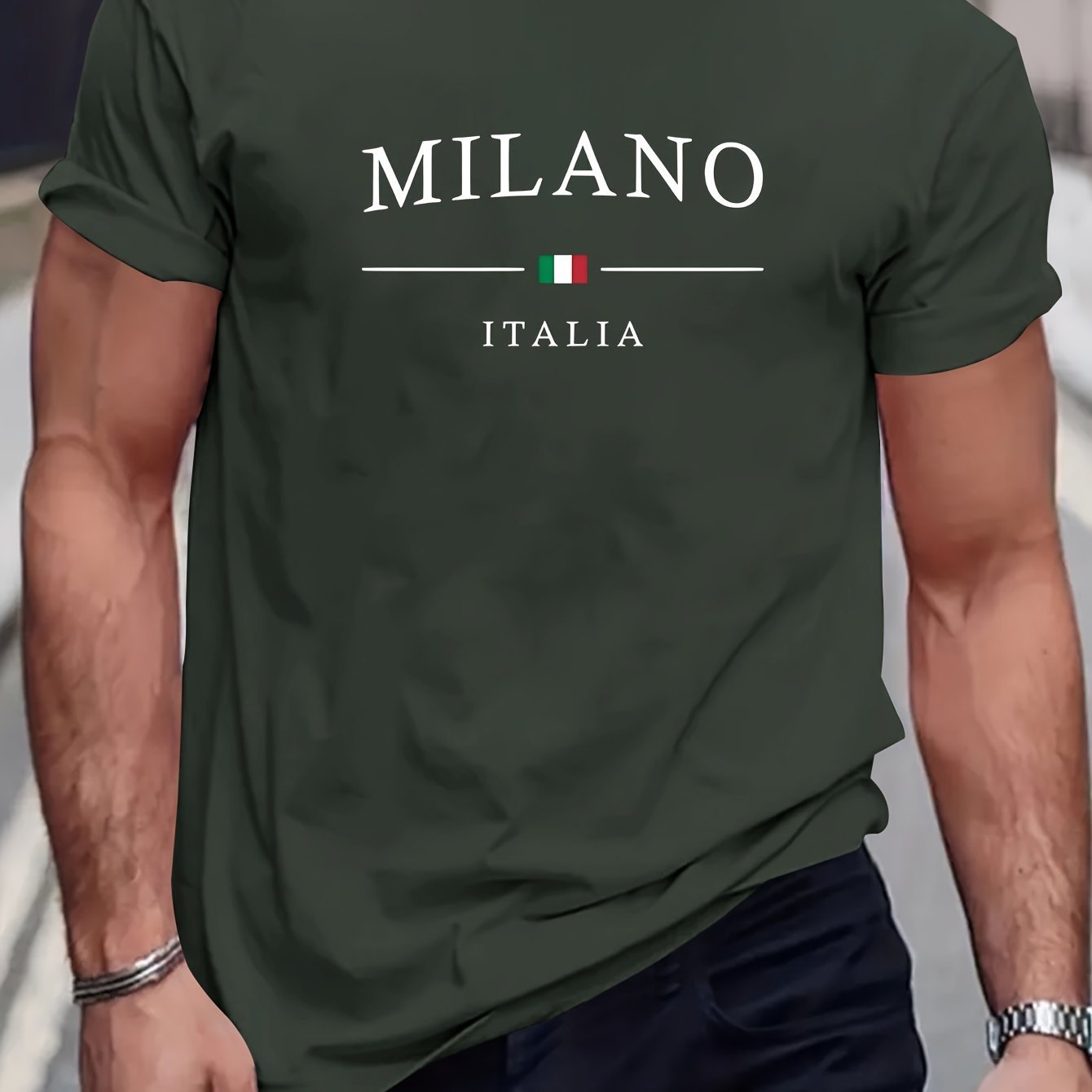 Milano Patterned Printed Men's T-shirt, Comfortable And Elastic Round Neck T-shirt, Perfect For Summer Outdoor Activities, Fashionable Streetwear, Men's Casual Tops