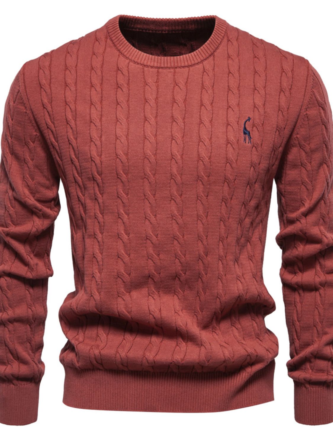 Men's Cable-Knit Round Neck Long Sleeve Sweater