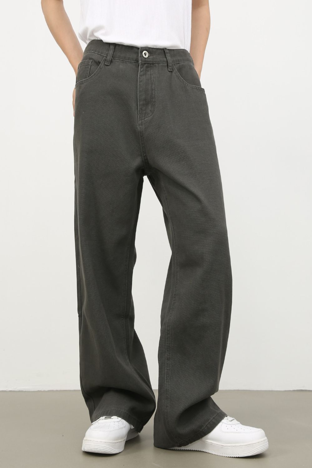 Men's Half Elastic Waist Jeans with Pockets