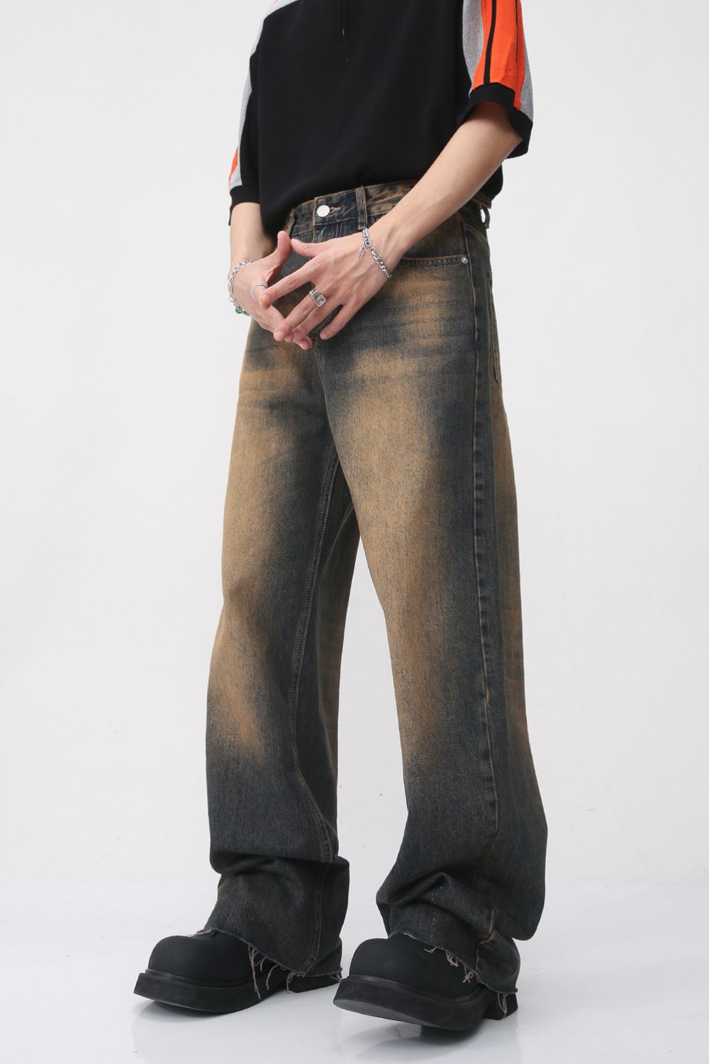 Raw Hem Straight Leg Jeans
