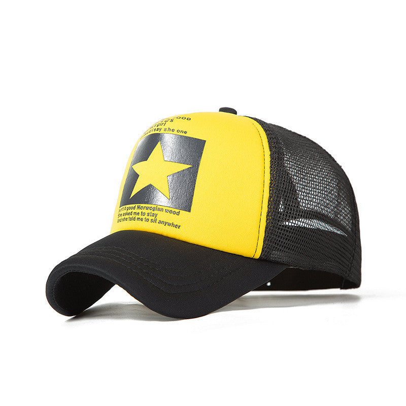 Five-pointed Star Print Mesh Cap Men's European and American Hip-hop Truck Hat Sun Visor Mesh Cap