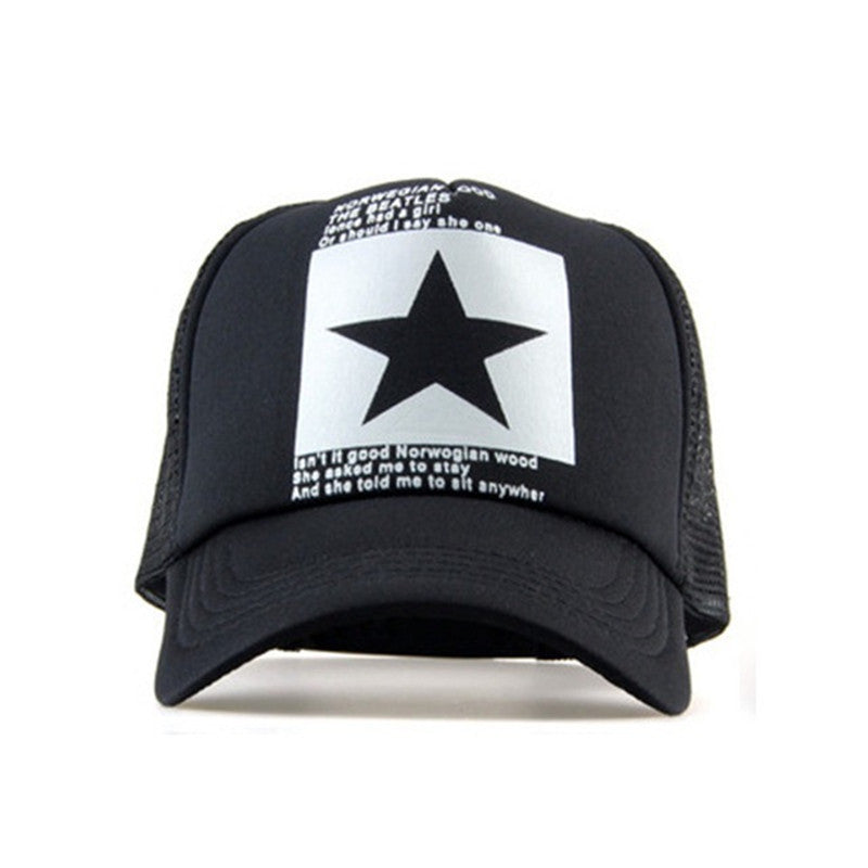 Five-pointed Star Print Mesh Cap Men's European and American Hip-hop Truck Hat Sun Visor Mesh Cap