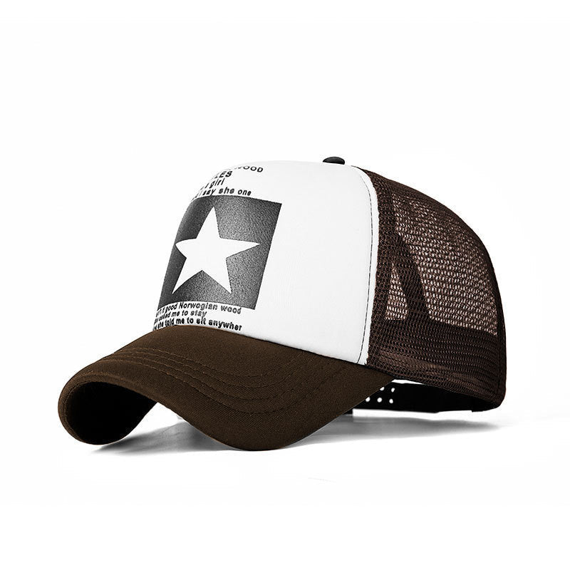Five-pointed Star Print Mesh Cap Men's European and American Hip-hop Truck Hat Sun Visor Mesh Cap