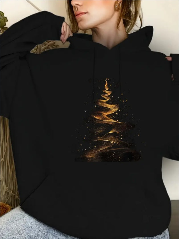 Ladies' Casual Printed Hoodie,  Sweatshirt, Fashionable Drawstring Pullover, Suitable For All Seasons, Suitable For Both Men And Women, Simple Design, Hooded Top, Christmas, Valentine's Day, N