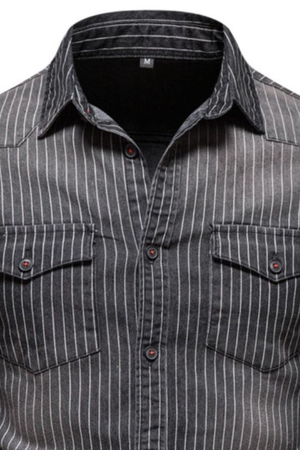 Men's Striped Collared Neck Button Down Denim Shirt