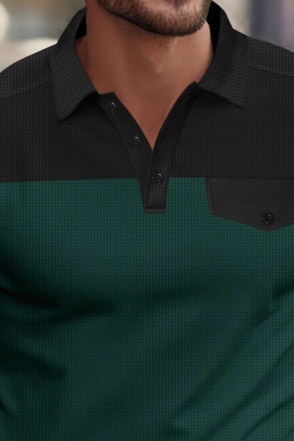 Men's Full Size Waffle-Knit Collared Contrast Polo Plus Size