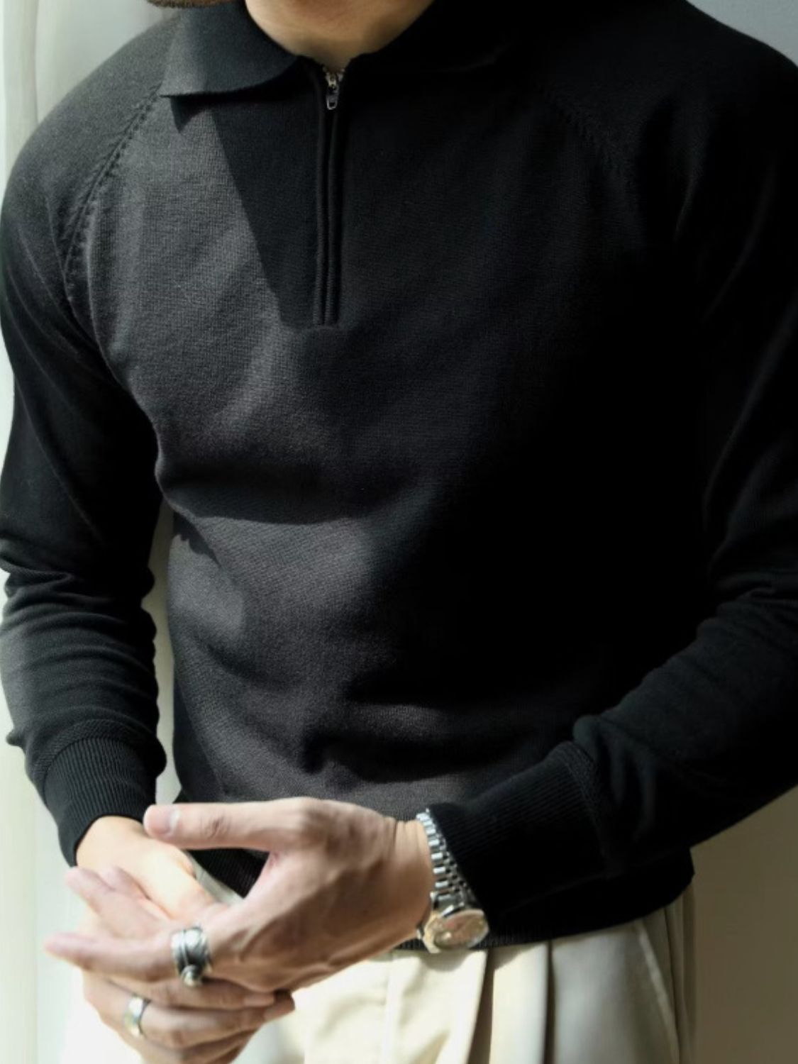 Men's Plus Size Quarter Zip Raglan Sleeve Polo