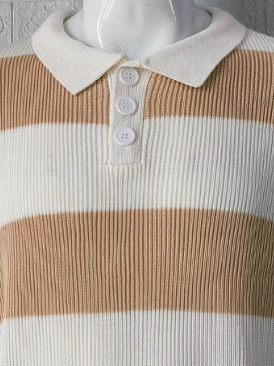 Men's Plus Size Collared Neck Striped Ribbed Knit Polo