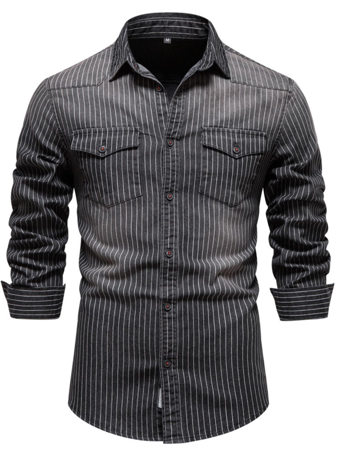 Men's Striped Collared Neck Button Down Denim Shirt