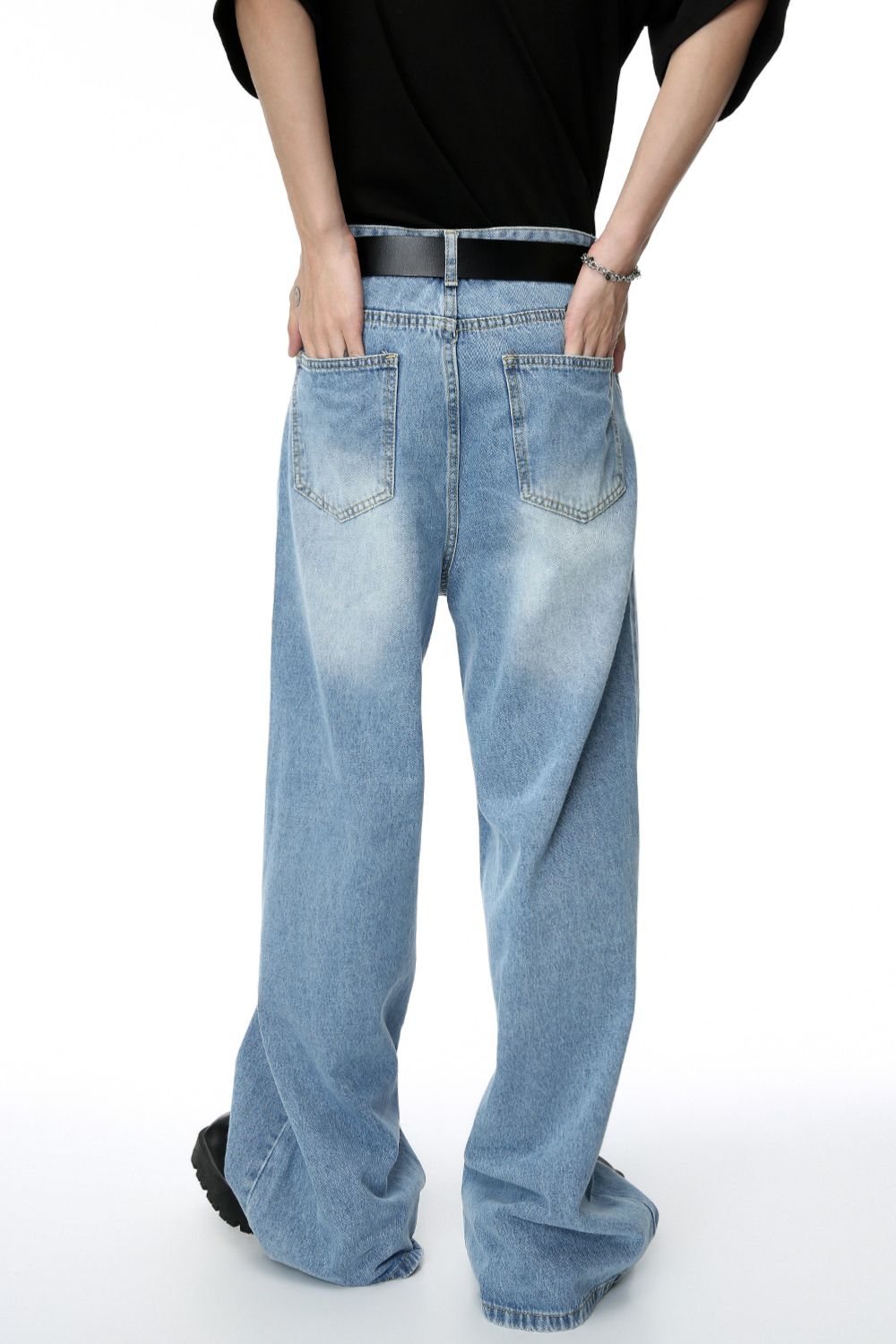Mid Rise Wide Leg Men's Jeans with Pockets