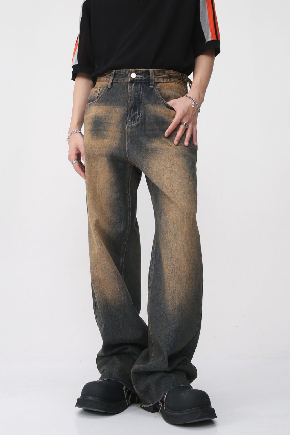 Raw Hem Straight Leg Jeans