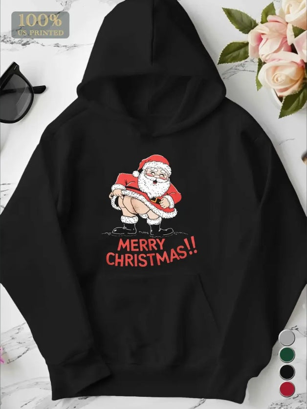 Merry Christmas Santa Graphic Hoodie For Women, Plus Size Casual Pullover With Pocket, Long Sleeve, Hooded Sweatshirt For Autumn Winter
