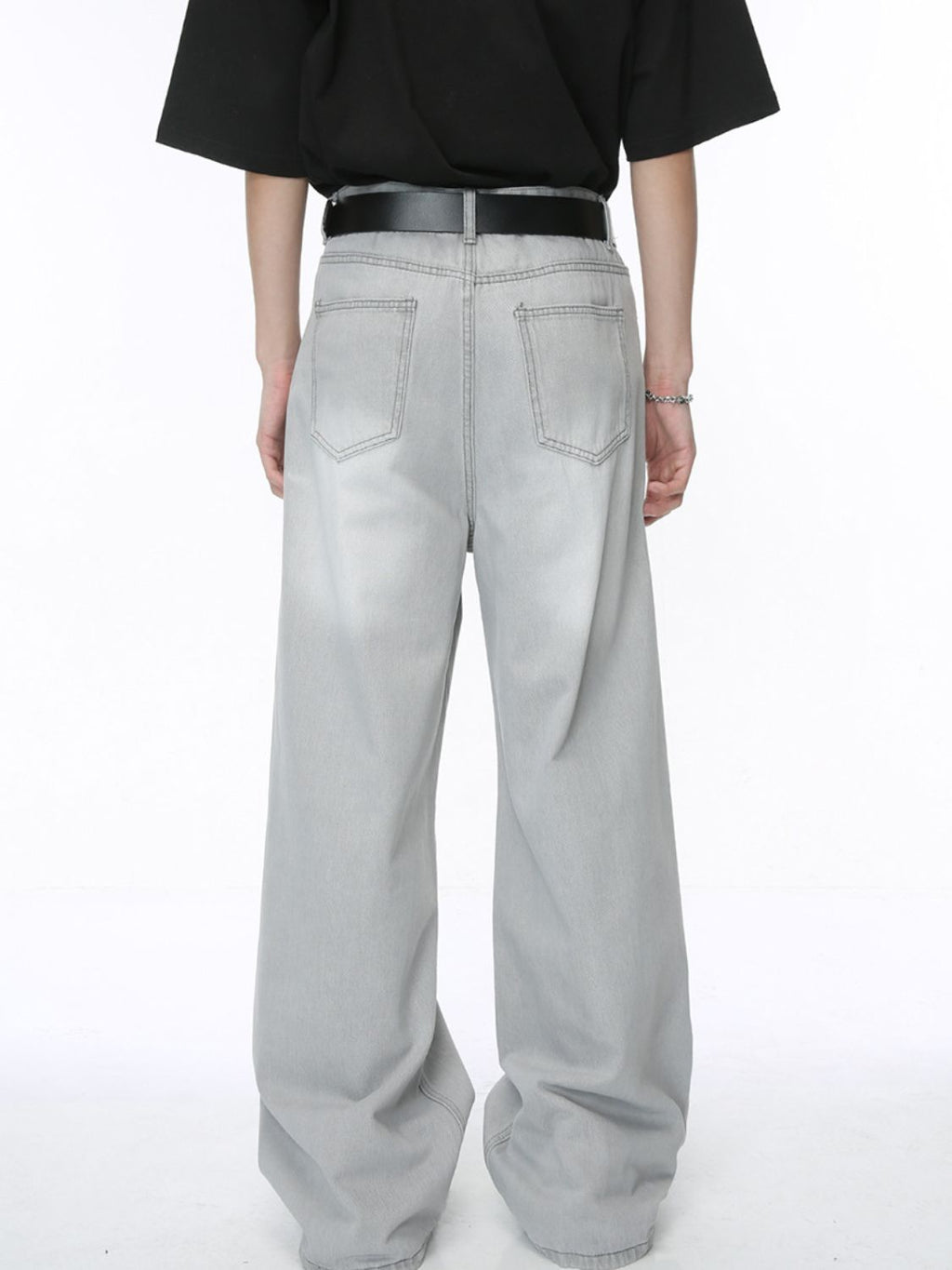 Washed Cat Whisker Straight-Leg Jeans