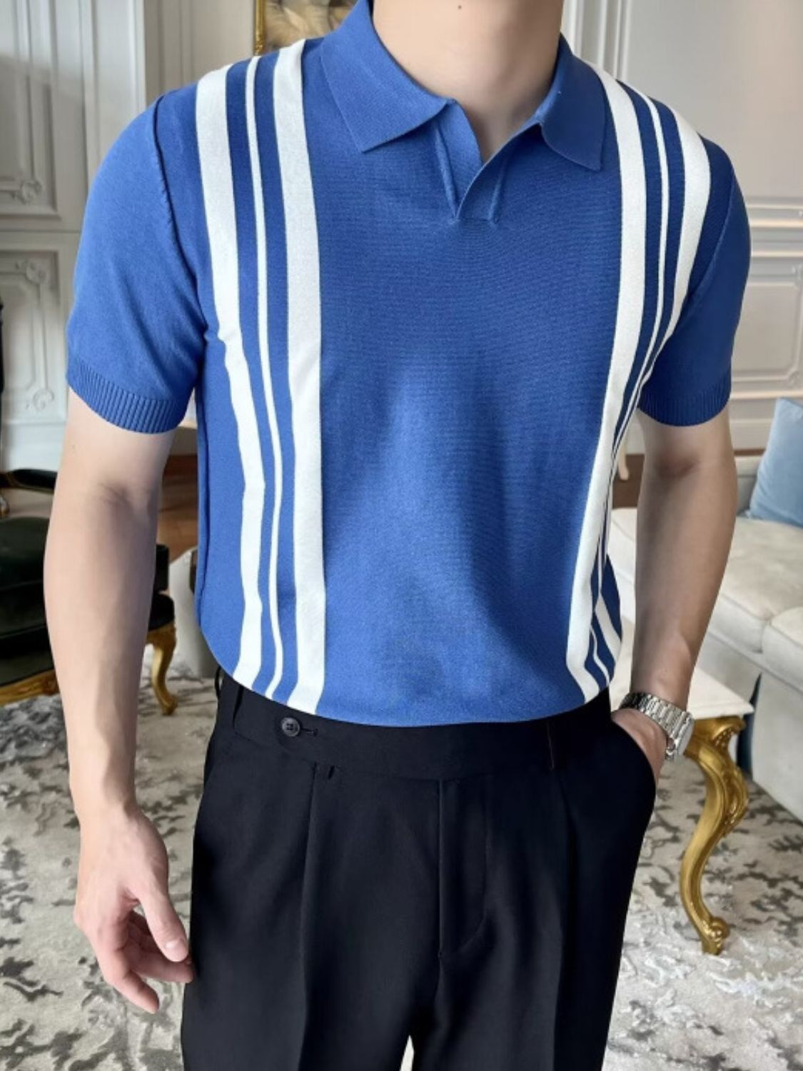 Men's Plus Size Contrast Collared Neck Short Sleeve Polo