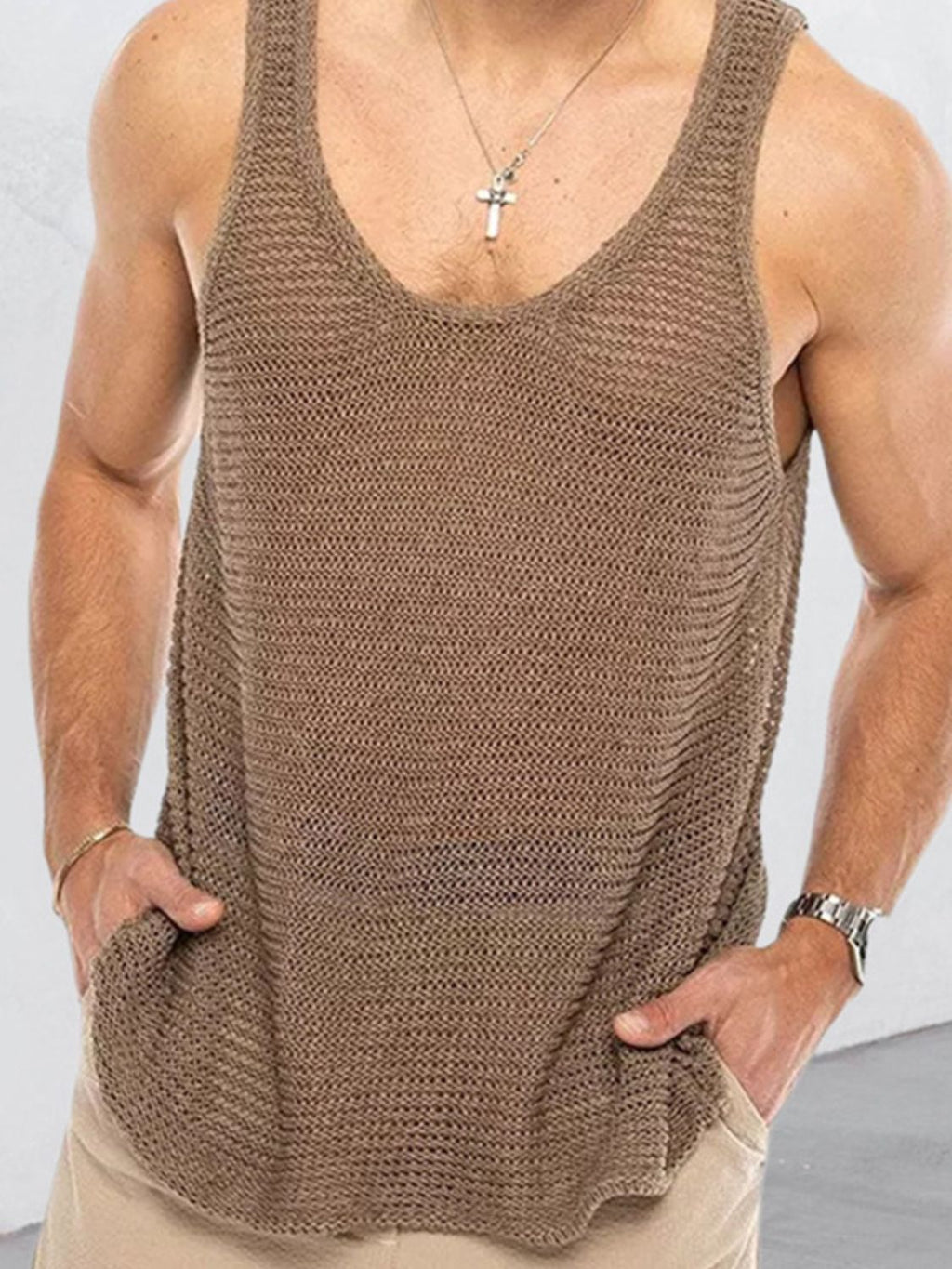 Men's Plus Size Round Neck Wide Strap Tank