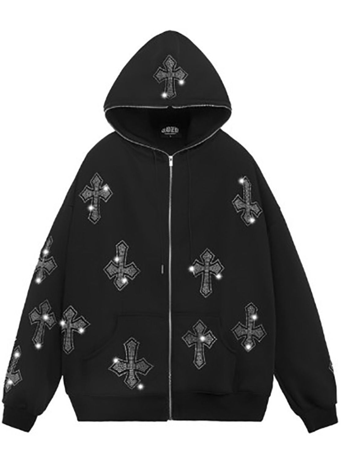 Men's Rhinestone Long Sleeve Zip Up Hoodie