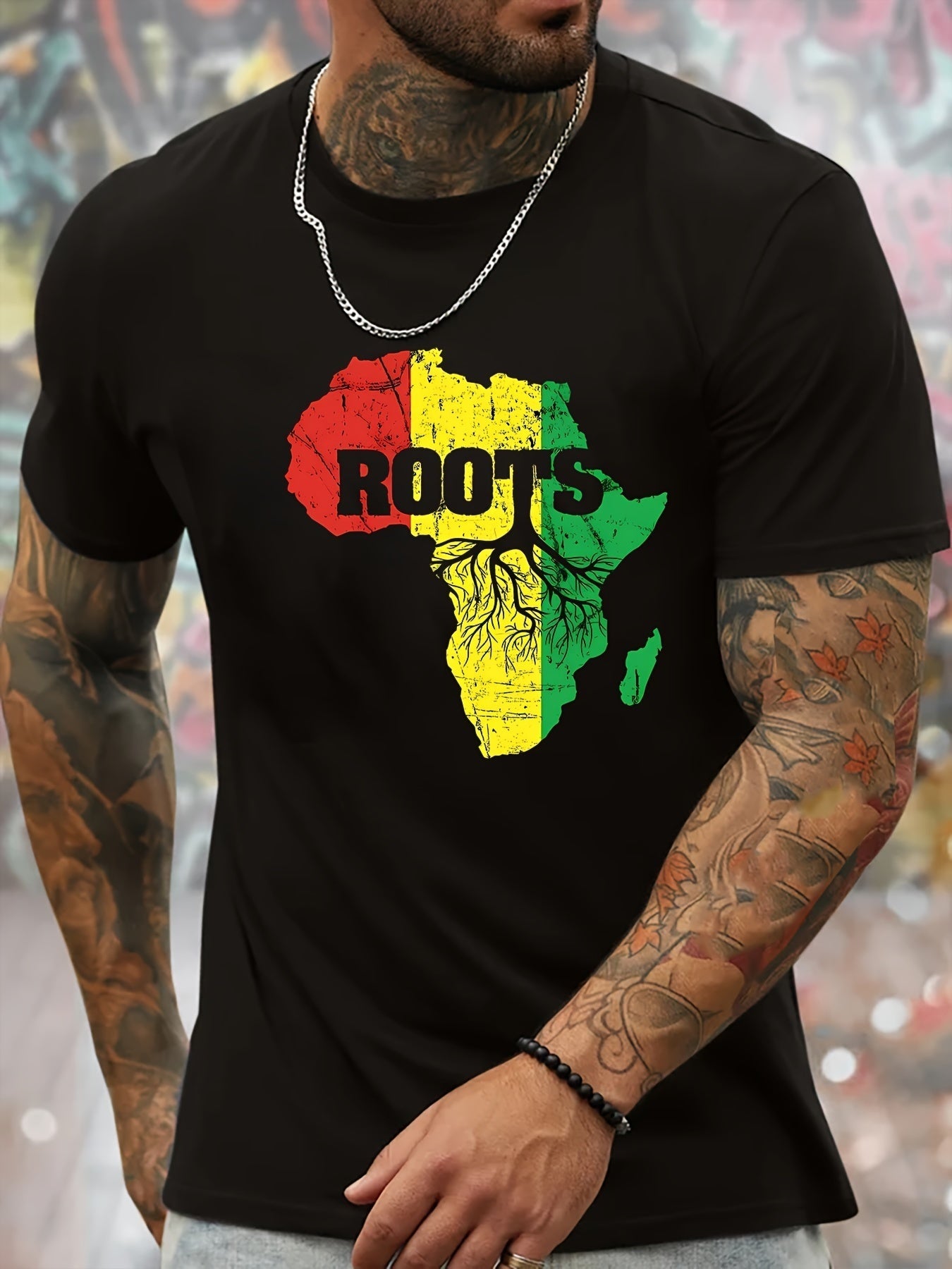 African Map Print, Men's Round Neck Short Sleeved Shirt, Minimalist Style T-shirt Fashion Regular Version, Spring And Summer Vacation Casual Vacation Men's Clothing Gift