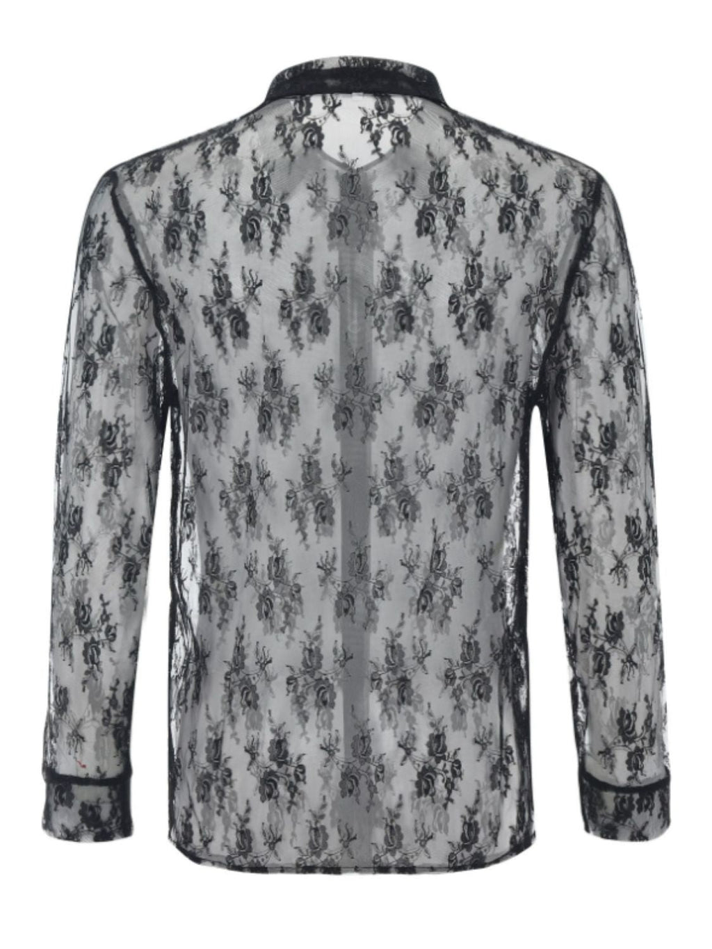 Men's Full Size Lace Long Sleeve Sheer Shirt Plus Size