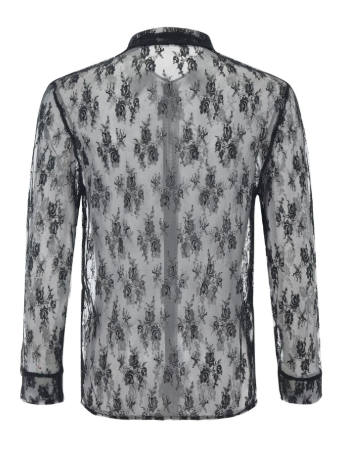 Men's Full Size Lace Long Sleeve Sheer Shirt Plus Size