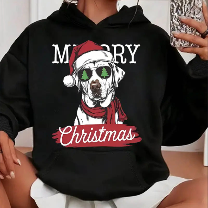 Women'S Casual Christmas Dog Print Hoodie With Kangaroo Pocket, Long Sleeve, Hooded Sweatshirt For All Seasons