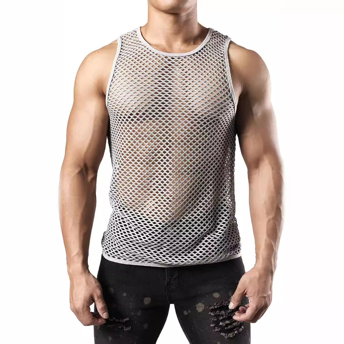 Men's Openwork Round Neck Tank