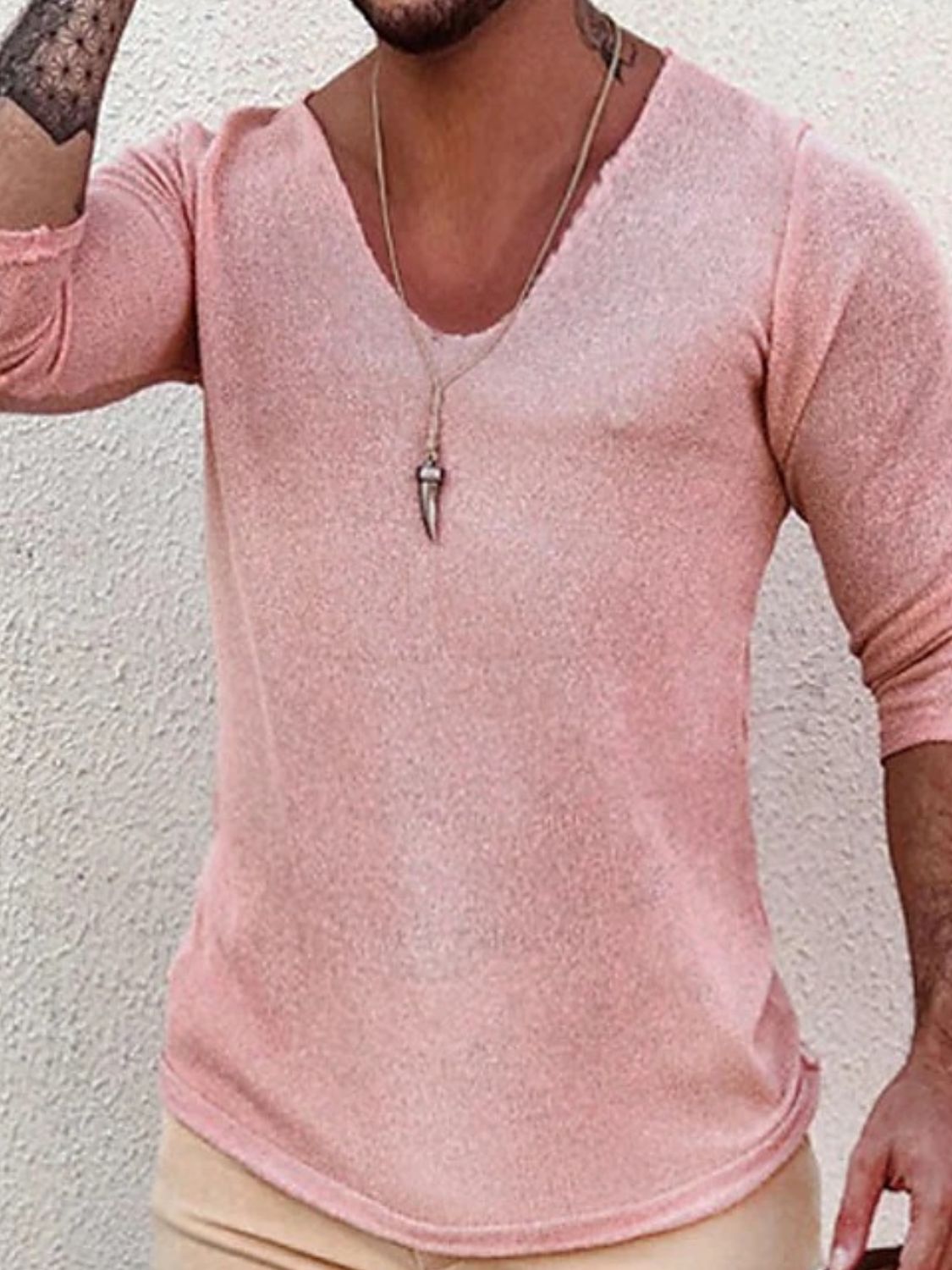 Men's Full Size V-Neck Long Sleeve T-Shirt Plus Size