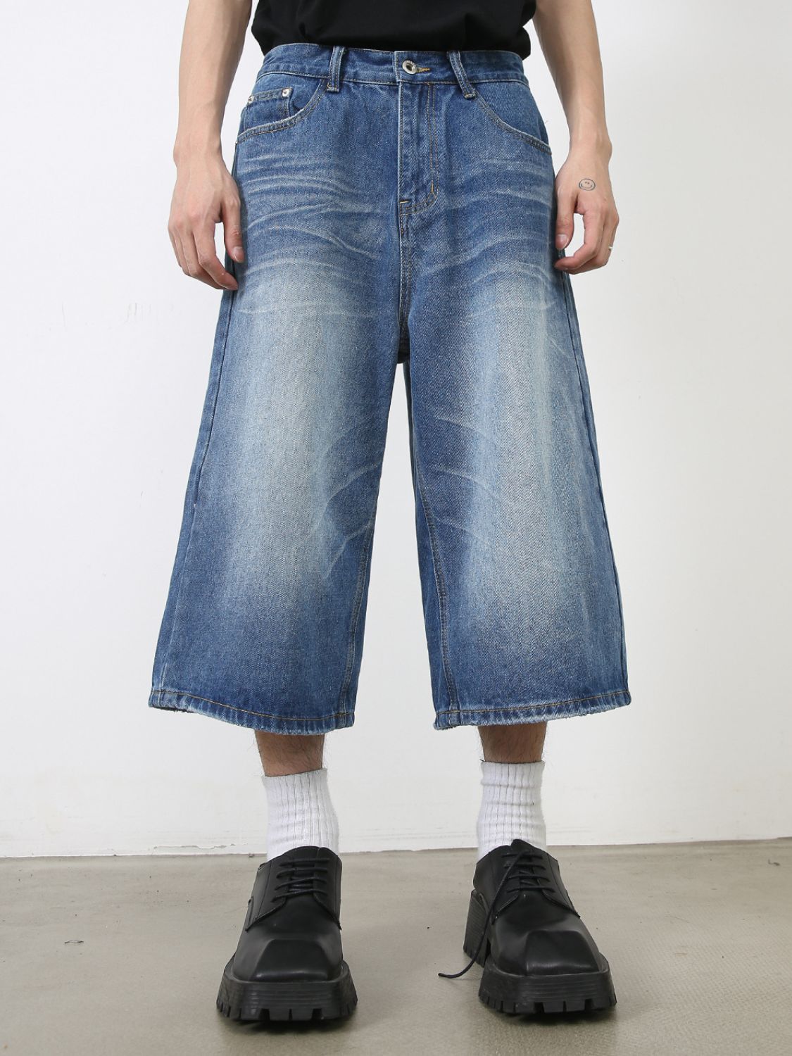 Men's Washed Denim Shorts with Pockets