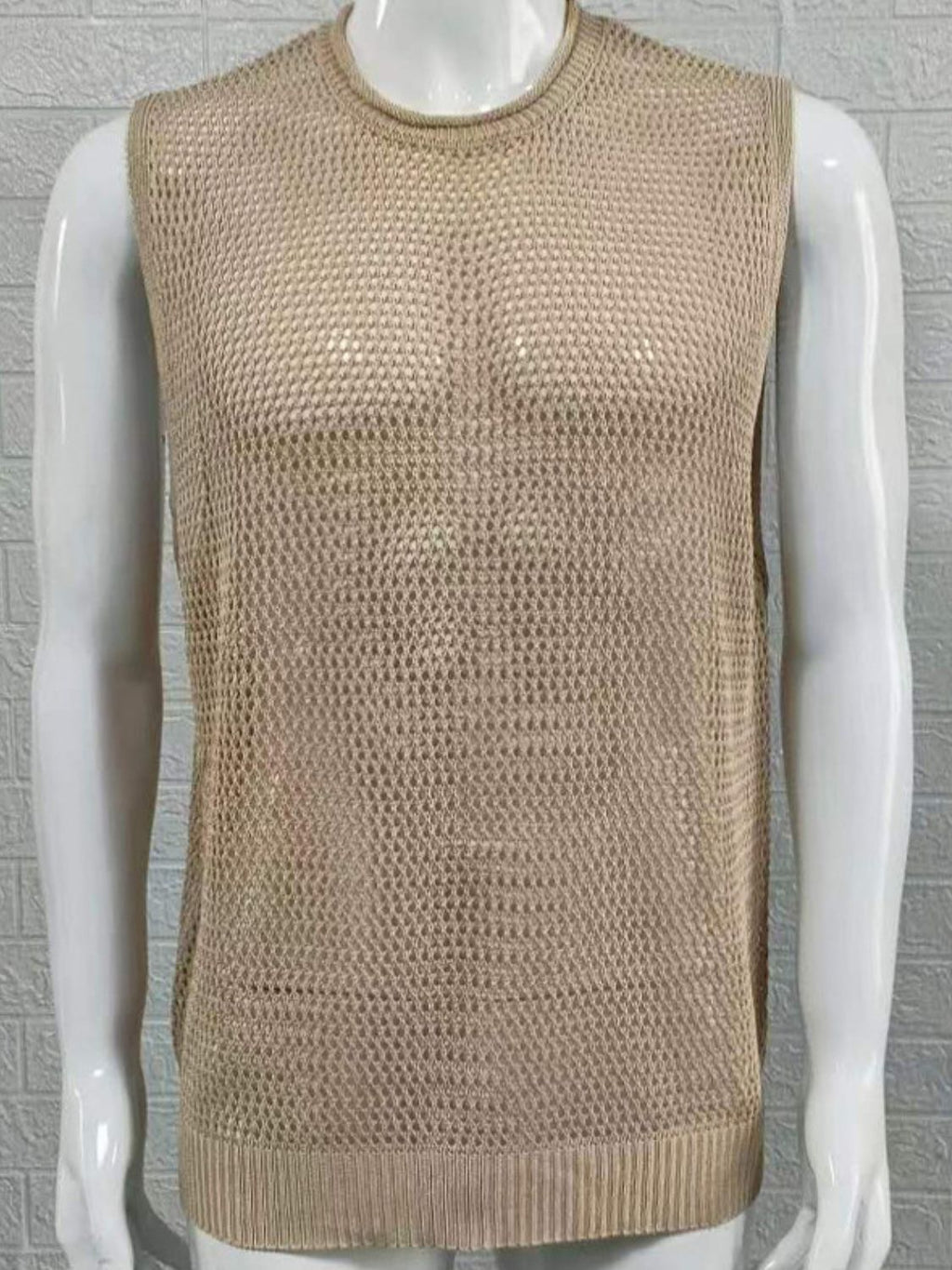 Men's Openwork Round Neck Sleeveless Knit Top