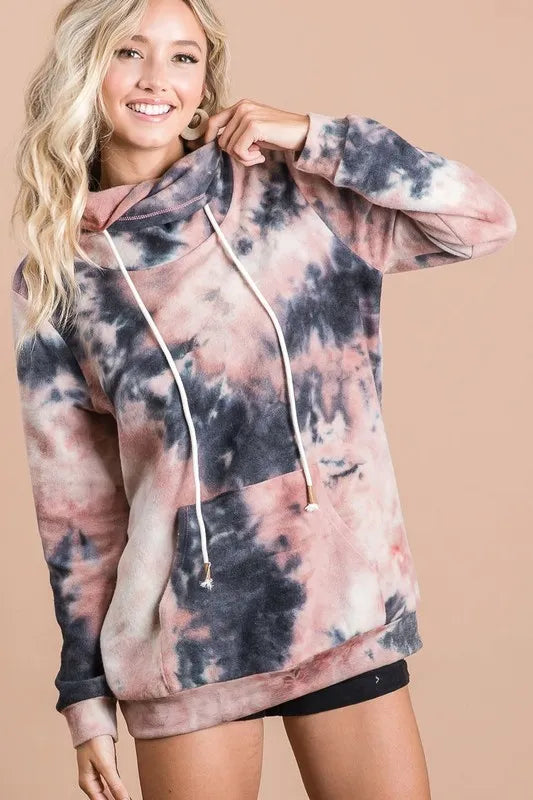 BiBi Brushed Tie Dye Overlapped Turtle Neck Sweatshirt