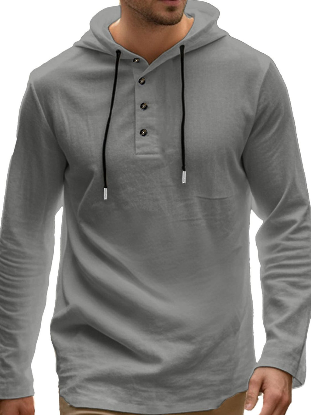 Men's Full Size Drawstring Button Detail Long Sleeve Hoodie Plus Size