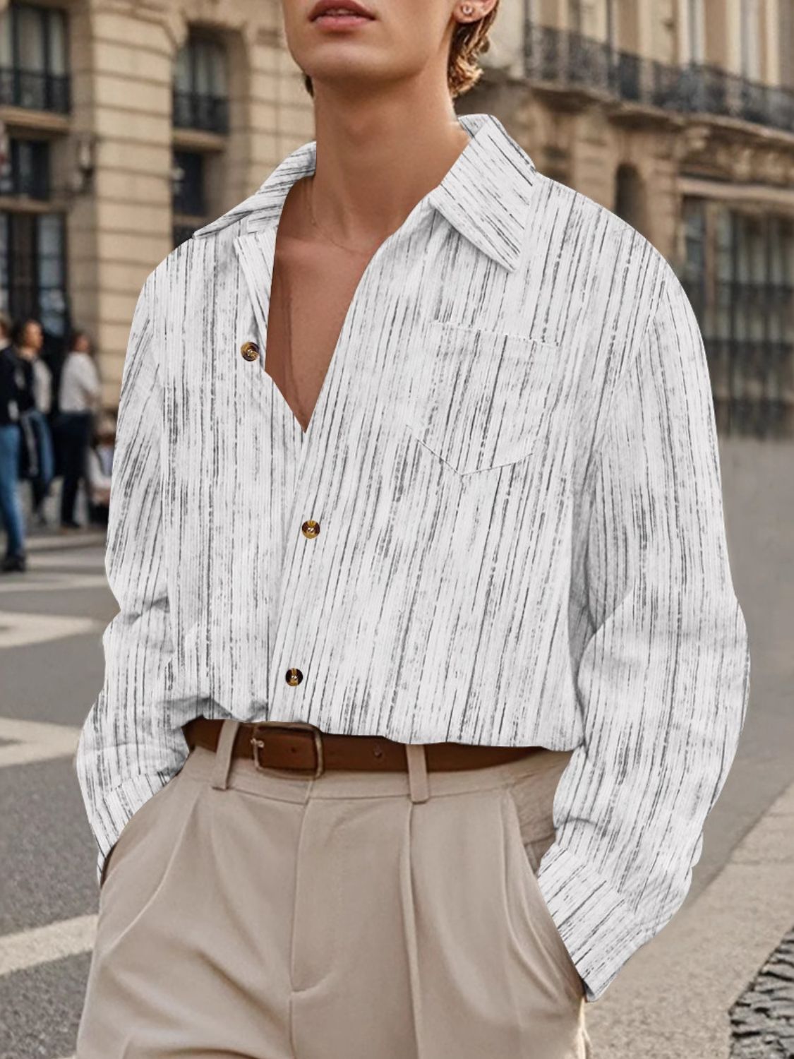 Men's Full Size Button Down Long Sleeve Striped Shirt Plus Size