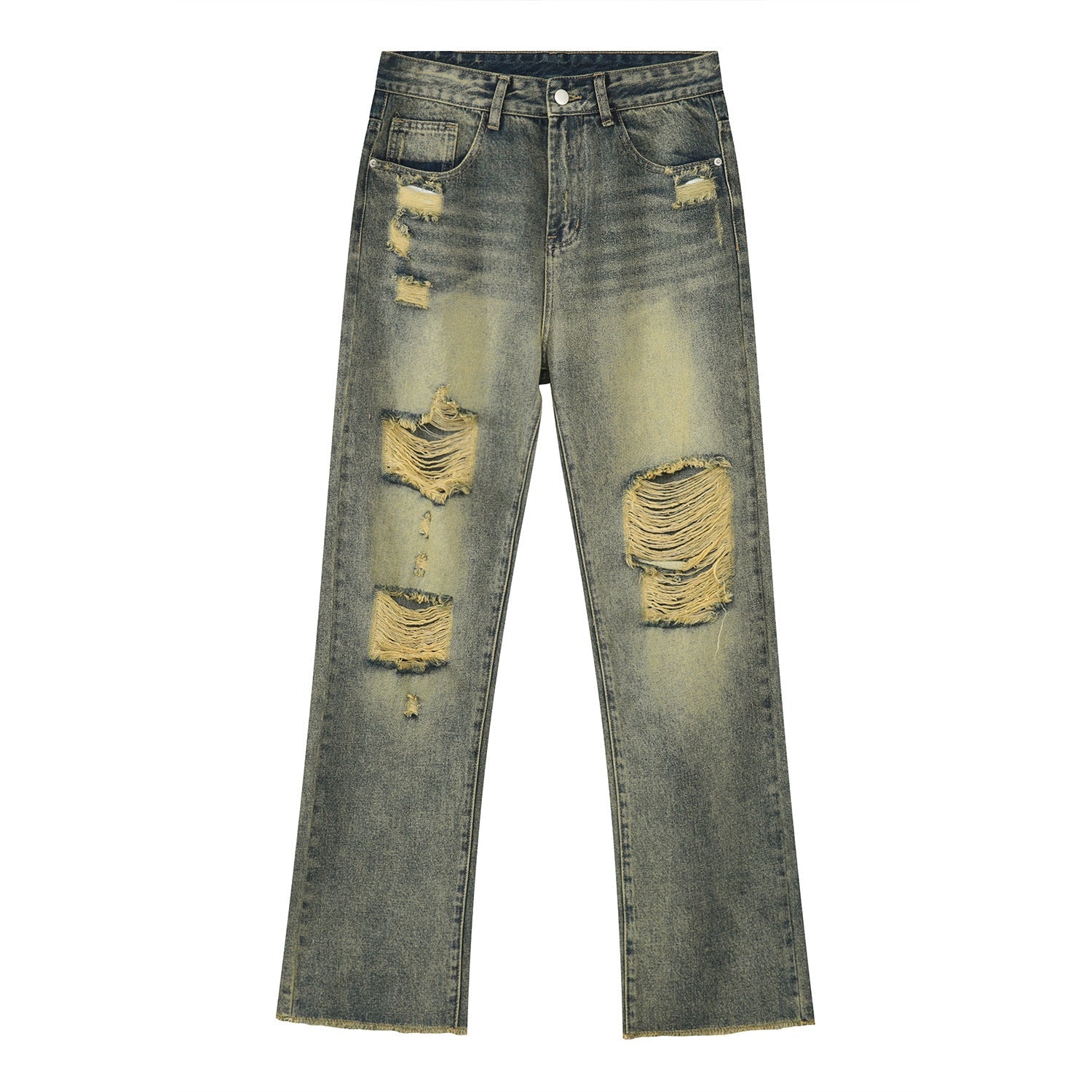 Distressed Mid Rise Jeans with Pockets