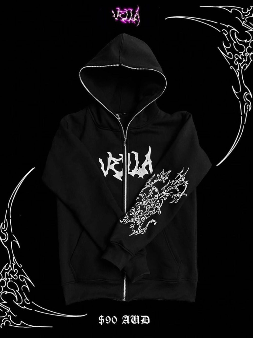 Men's Zip Up Letter Graphic Hoodie