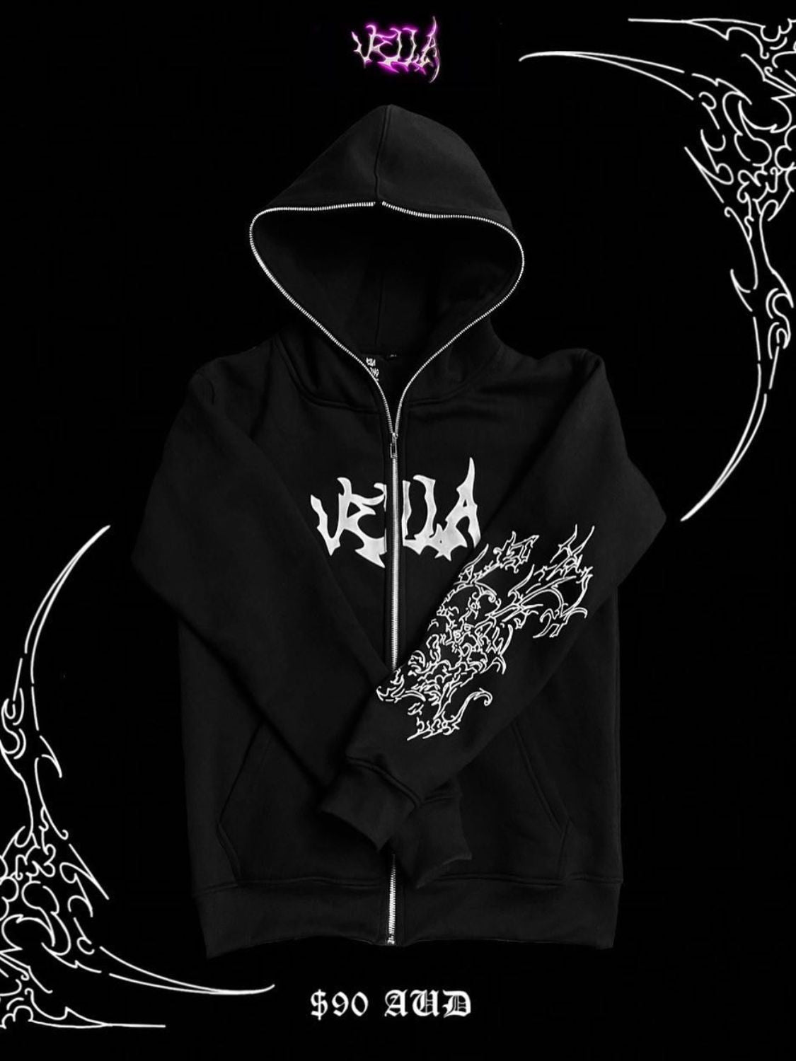 Men's Zip Up Letter Graphic Hoodie