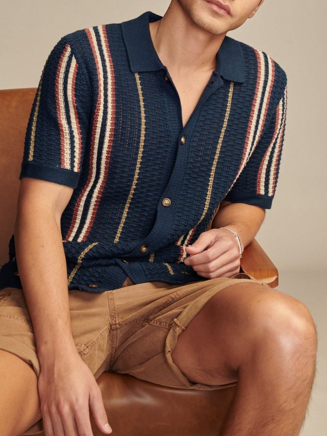 Men's Plus Size Striped Collared Neck Short Sleeve Shirt