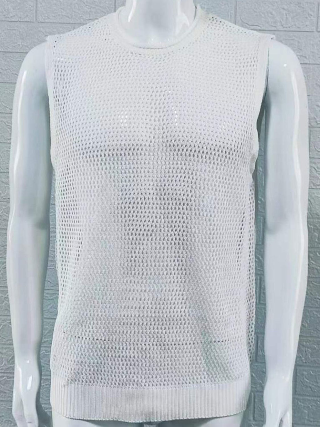 Men's Openwork Round Neck Sleeveless Knit Top