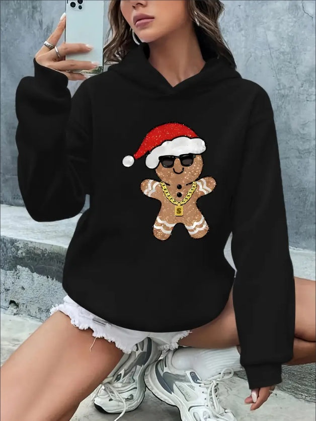 Christmas Print Pullover Hoodie, Casual Long Sleeve Hooded Sweatshirt For Spring & Fall, Women's Clothing
